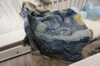 Van Gogh Csillagos Takarót a Tassel Csillagos Éjszaka Gobelin Kanapé Borító Szőnyeg Retro Törölközőt Törzsi Takaró Gobelin