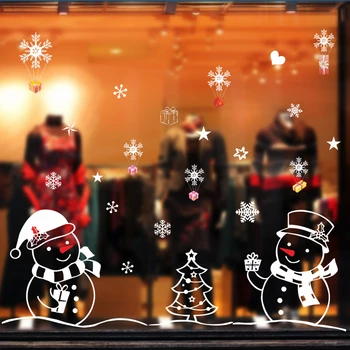 Fehér Hóember Boldog Karácsonyi Dekoráció Otthon Kellékek Boldog Új Évet Nappali Üveg Ablak Dekoratív Hópehely Matricák