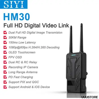 30KM SIYI HM30 Full HD Digitális Video Link Rádió Adó Rendszer Távirányító OLED Érintőképernyő 1080p 60fps 150ms FPV OSD