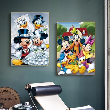 Vászon Festmény Ünnepelni Az Esküvő Poszter Nyomtatás Disney Anime Mickey Donald Kacsa Wall Art Kép az Otthoni Dekoráció