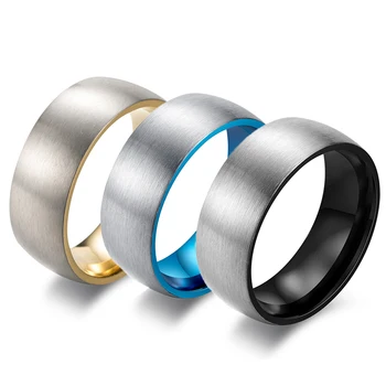 Matt Rozsdamentes Acél Gyűrű a Férfiak, mind a Nők 8 mm-es Szélesség, Esküvői Gyűrű, Fekete, Kék, Arany Színű Belülről Titán Gyűrű