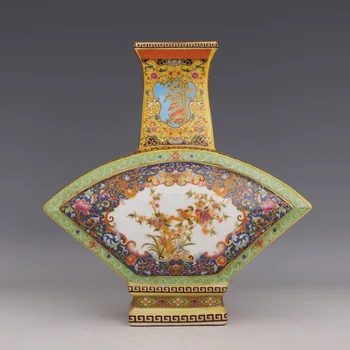 Jingdezhen Antik Kerámia Zománc Váza Legyező Alakú Vázák, Virágok, Madarak Minta Ősi kínai Csing-Porcelán