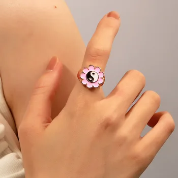 GinaDeer Korea Ins Divat Virág Pletyka Gyűrű 2021 Aranyos, Szórakoztató Kifejezés Gyűrű Tai Chi Ékszerek A Nők Anillo