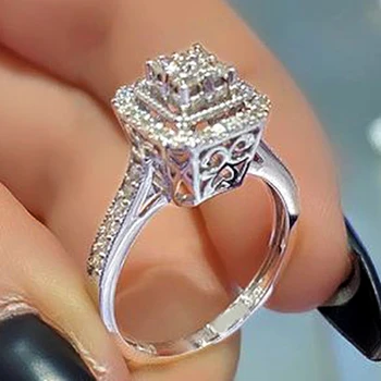 Huitan AAA Cirkónia Esküvői Gyűrű a Nők Egyszerű Sokoldalú Négyzet Alakú Zenekar Luxus Kiegészítők Fél Trendi Ékszerek