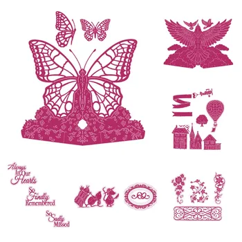 Pillangó Galamb Virág Tető Léggömb 3D Új Fém Vágó Meghal Scrapbook Napló Dekoráció Stencil Dombornyomás Sablon DIY 2021