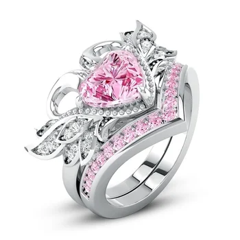 Luxus nemes, elegáns női Hattyú korona gyűrű gyönyörű ékszerek 925 Sterling Ezüst Természetes Rózsaszín Zafír Drágakő Gyémánt Gyűrű