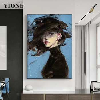 Absztrakt Művészet Nő Portré Olaj Festmény Egyéni Kék Fekete Alak Poszter Fali Kép-a Hálószoba Vászon Nyomtatás Otthon Dekoráció