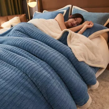 Tiszta színű, dupla korall polár takaró téli vastag paplan melegen kanapé takaró siesta fedezze meleg kényelem fleec ágy takaró