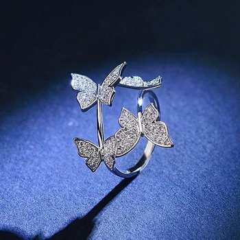 Négy Pillangó Kristály Gyűrű a Nők 2021 Nyitva Állítható Ragyog, Strasszos Gyűrű Esküvők Parti Ékszer Ajándék