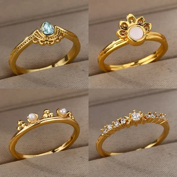 Arany Esztétikai Korona Sze Gyűrűk Nők Menyasszony Napraforgó Utánzat Gyöngy Ujj Gyűrű 2021 Trend Jól Ékszer Ajándék anillos mujer