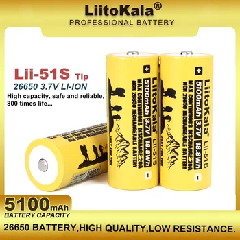1-10DB Liitokala LII-51S 26650 20A 3,7 V Teljesítmény: Újratölthető Lítium Akkumulátor 26650A 5100mA Alkalmas Lámpa (NEM PCB)