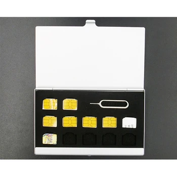 Esetben Ezüst színű Alumínium, Hordozható csomagban Tároló doboz Protector Jogosultja memória SIM-kártya Tároló Doboz Apple Samsung 56 13 Slot