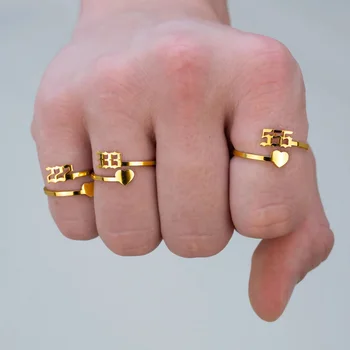 Angyal Száma Szív Gyűrű a Nők, Rozsdamentes Acél Szerelem Formájú arab Számjegyek , Állítható Gyűrű Minimalista Ékszerek
