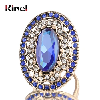 2020-Ra Az Új Varázsa Kék Nagy Gyűrű Színes Ősi Arany Vintage Esküvői Gyűrűk Nők Mozaik Fehér Kristály Divat Ékszerek