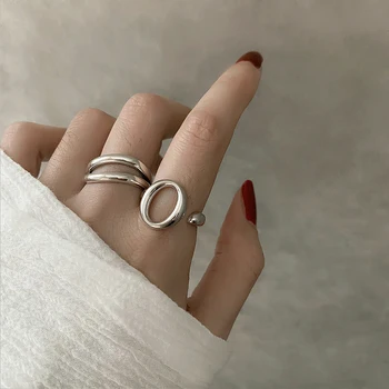 Dupla Réteg Geometriai Ezüst Színű Gyűrű Nyitva Ujj Gyűrű A Nők Minimalista Kiegészítők Ajándék