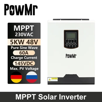 PowMr 5000W Solar Hybrid Inverter 48V 220V Tiszta Szinusz Hullám MPPT 60A Napelemes Inverter a Térképről 50HZ 60HZ Auto 145V 3000W PV Bemenet