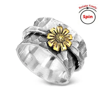 Spinner Gyűrű Forgatás Fidget Anti Szorongás Aranyos Vintage Daisy Napraforgó Gyűrűk Nők Lány Y2K ékszerek