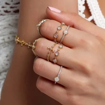 Divat kő Csülök Gyűrűk Nők Bohém Geometriai AAA cirkónia opál Gyűrű Készlet Bohém Midi Ujját Ékszerek Bague Femme