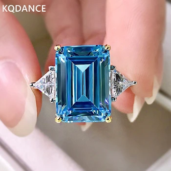 KQDANCE 100% Valódi 925 sterling ezüst Labor kék Topáz Drágakövek Gyémánt, smaragd Gyűrű Koktél Gyűrű A Nők 2021 trend