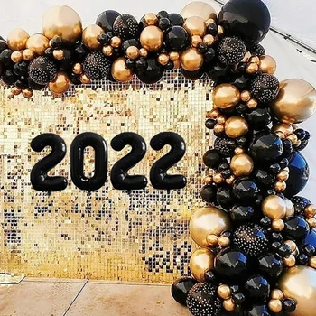 Fekete-Arany Lufi Garland Arch Készlet Új Év Dekoráció 2022 Szám Fólia Lufi Új Év Karácsonyi Dekoráció, Party Dekor