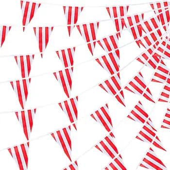 10M PE Piros Fehér Csíkos Zászló Zászló Zászlók String Háromszög Sármány Flags Vidámpark, Cirkusz Gyerekek Szülinapi Parti Dekoráció
