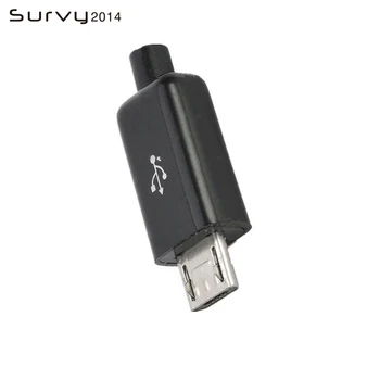 10db/ Készletek 5 az 1-ben DIY Micro USB Hegesztés Típusú Férfi 5 Pin Csatlakozó w/Műanyag, Fekete