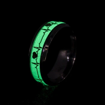 Szív Fénylő Gyűrű a Nők a Férfiak Rozsdamentes Acél Fénycső Izzó A sötét Ujj Szabadkőműves Gyűrű Ékszer