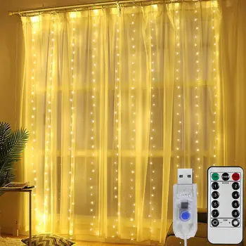3M LED Karácsonyi Tündér String Fények, Távirányító, USB-Új Év Garland Függöny Lámpa, Ünnepi Dekoráció, Otthon Hálószoba Ablak