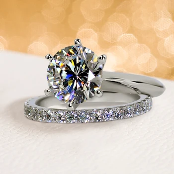 925 Ezüst Esküvői Gyűrű Szett Nők számára Zenekar Luxus 1.5 Ct Labor Gyémánt Gyomlálás Gyűrű Készlet, Szilárd Ékszerek Rakható Gyűrűk
