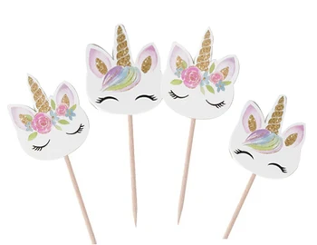 24 piezas unicornio Cupcake Toplisták fiesta suministros pasztell decoración tarjeta levantar egy los ninos fiesta de cumpleaños