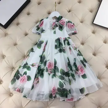 2021 nyáron új kislány Virágot ruha gyermek rövid ujjú Selymes kiváló minőségű márka ruha, gyerek party ruha 2-14Y WZ154