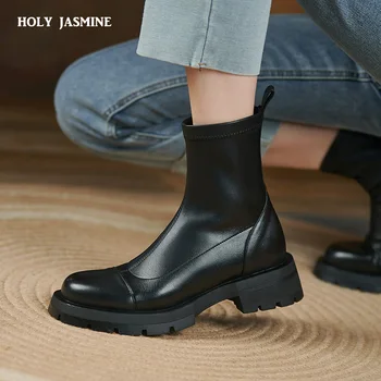 2021 Új A Plus Size 34-43 Valódi Bőr Boka Csizma Női Cipő Barna, Fekete, Szögletes Sarkú Chelsea Boots Női Cipő Fél
