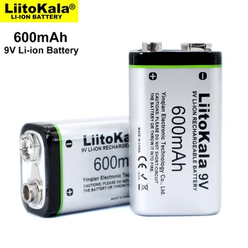 LiitoKala 600mAh 9 v-os li-ion Akkumulátor 6F22 9V-os Újratölthető Akkumulátor Mikrofon Multiméter RC Játékok Hőmérséklet fegyver