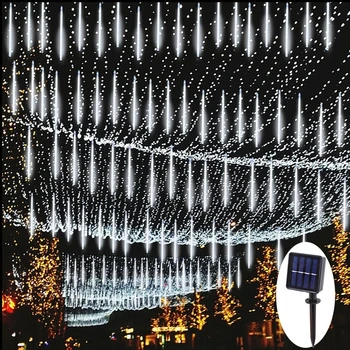 Napelemes LED Meteorzápor Eső Fények, Ünnep String Vízálló Kerti világítás Karácsonyi Esküvő Dekoráció, Kültéri String Fények