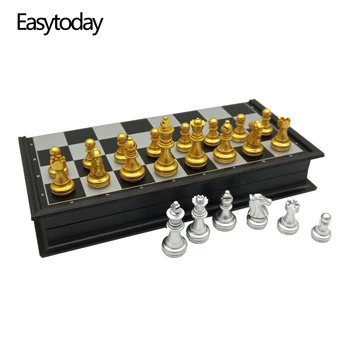 Easytoday Sakk Játékok Szett Mágneses Összecsukható Sakktábla Magas minőségű Arany, ezüst Színű Műanyag Sakk Db asztali Játékok Ajándék