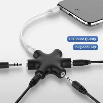 3,5 mm-es Hexagon Audio Aux Kábel Elosztó 1 Férfi 5 Nő Port 3.5 Jack Megosztás Adapter Hordozható Átalakító Hangszóró, Mikrofon