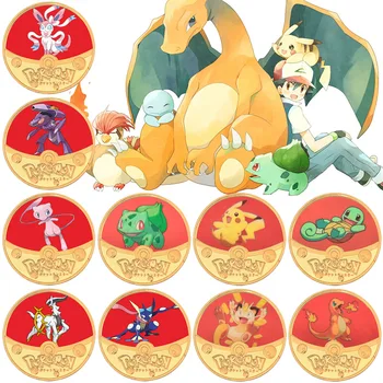 Fényes Pokemon Emlékérme Kawaii Tűz Sárkány Minta Aranyozott Színű 10 Minta Anime Gyűjtemény Tökéletes Ajándék