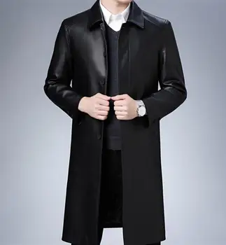 Téli férfi bőrkabát motorkerékpár ballonkabátos férfi kabátok középkorú hajtóka ruhát jaqueta de couro őszi divat fekete