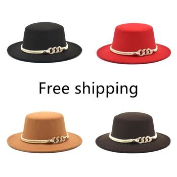 Az ingyenes szállítási lánc lapos fedora kalap férfiak, mind a nők egyszerű jazz kalap őszi-téli Angol retro Panama kalap