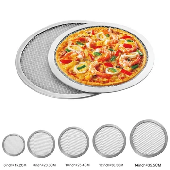 6-14inch Varrat nélküli Alumínium Pizza Képernyő tepsi Fém Nettó Bakeware tapadásmentes tepsi DIY Pizza Tools1-