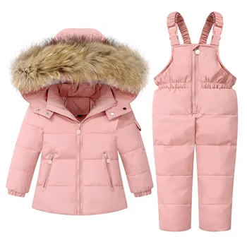 2db Meghatározott Kislány Téli Kabát, illetve Kezeslábas a Gyermekek Sűrűsödik Meleg Szőrme Galléros Kabát Fiúknak Csecsemő Snowsuit 1-5Year