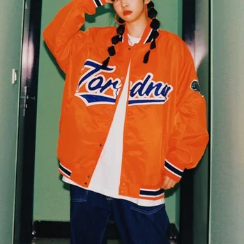 Hímzés Vintage Nők Egyetemi Kabát Streetwear Alkalmi Baseball Dzseki Kabát 2021 Őszi Hip-Hop Női Laza Bomber Kabát