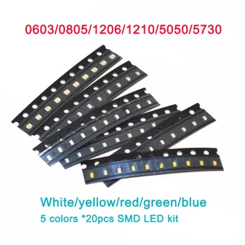 SMD LED Dióda Fehér Sárga Piros Zöld Kék led szett,0603 0805 1206 1210 5050 5730 DIY Elektronikus alkatrészek led-Választék Készlet