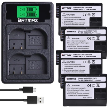 Batmax 4DB EN-EL15 HU-EL15A Kamera Akkumulátor+LCD Dual USB Töltő Nikon D600 D610 D600E D800, D800E D810 D7000 D7100,Z6, Z7
