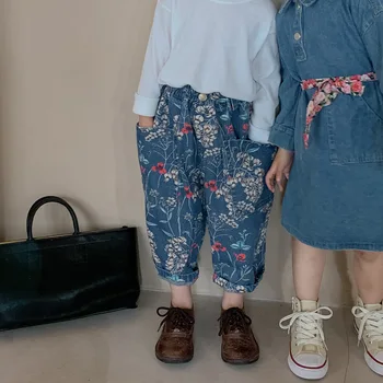 Gyermek farmer koreai 2021 őszi új fiú-lány divatos széles láb nadrág baba nadrág alkalmi nadrág