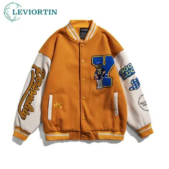 Hip-Hop Válogatott Kabát Férfi Levelet Hímzés Színe Blokk Főiskolai Kabátok Női Harajuku Utca Baseball Kabátok Uniszex Ruházat