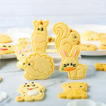 3D Állat-Keksz Cookie penész Műanyag Cookie Bélyegző Lenyomatot Aranyos Rajzfilm Állat Keksz Vágó Fél Sütés Penész Konyhai Eszközök