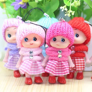 5 Db Gyerekek Mini-Baba Játékok Lányoknak, 8 cm Aranyos Puha Plüss Szoknya babák Mobiltelefon medál Táska dekoráció Random szín