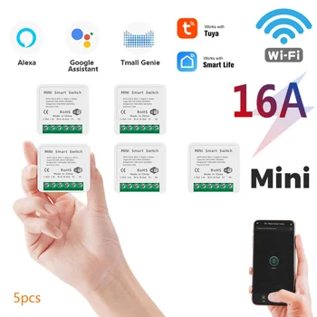 16A Tuya Wifi Mini DIY Smart Switch Led Smart Élet Nyomja Modul Támogatása 2 Módon Hang Időzítő Relé Működik A Google Haza Alexa