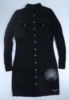 Spanyol desigual külkereskedelmi tavaszi, őszi divat női nyomtatás vékony kabát, fekete, hosszú, kötött ruha